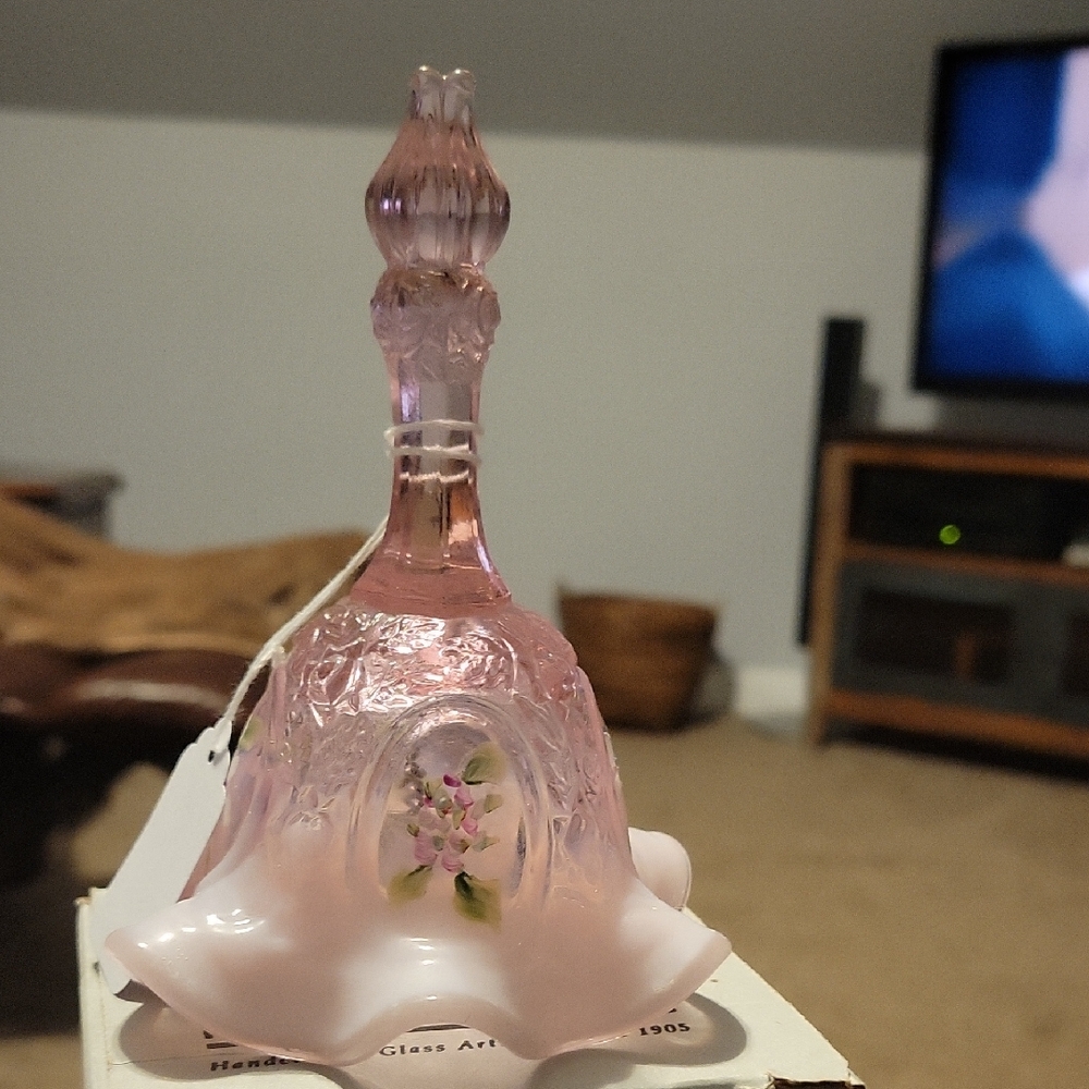 FENTON Pink Opalescent Handpainted Bell